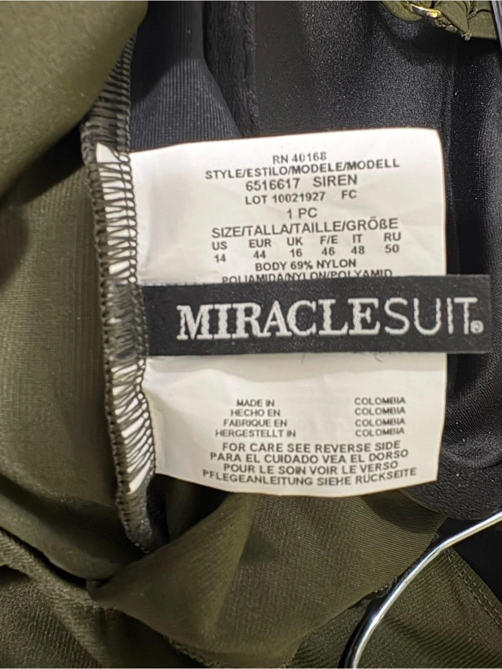 Miraclesuit Siren Nori Olive Green One-Piece Swimsuit Size 14 NWT